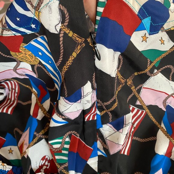 New printed V-neck long sleeve elastic waistband slimming A- line  dress - Picture 3 of 6